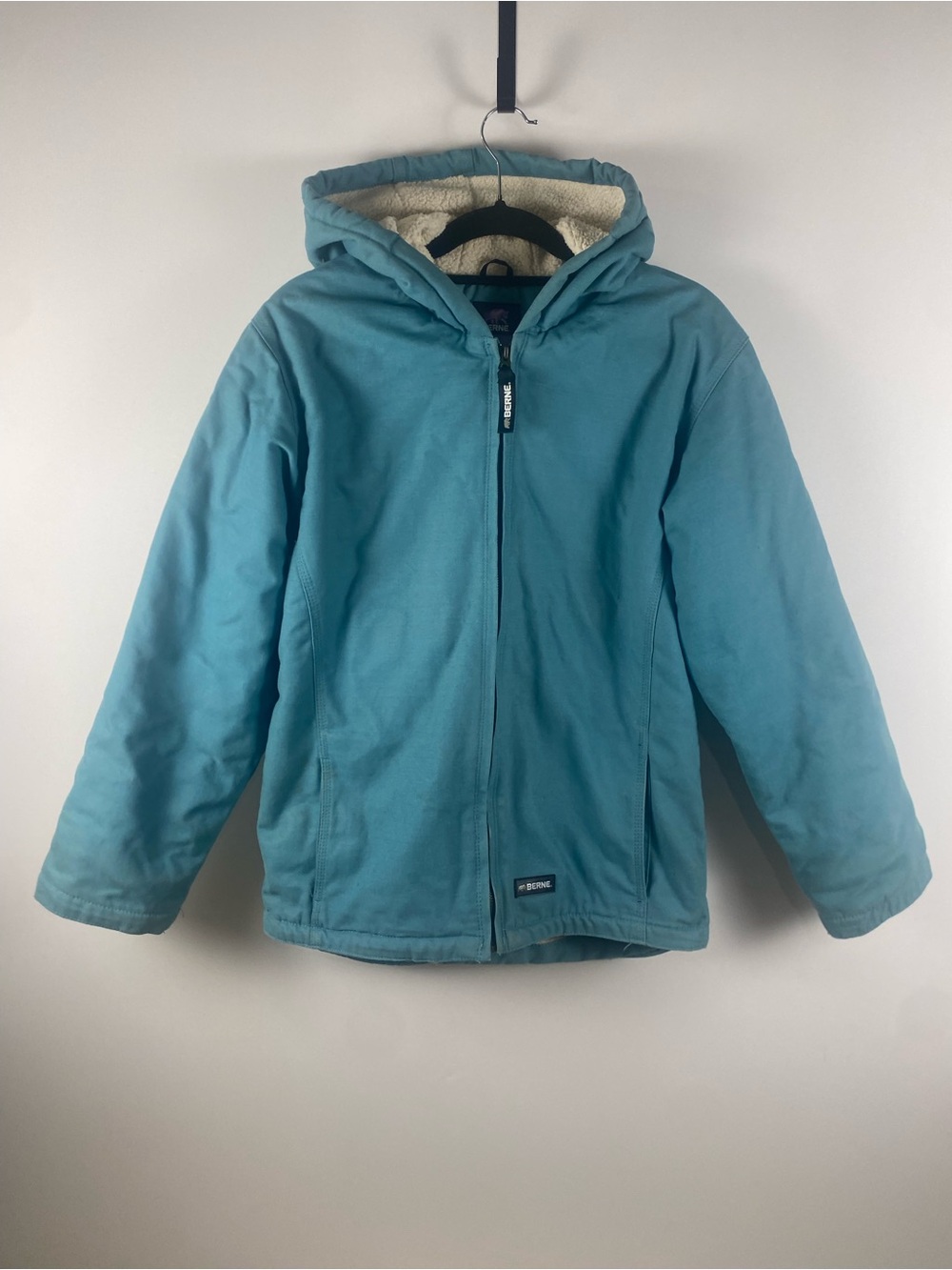 Berne Softstone Duck Sherpa-Lined Hooded Blue Jacket Size XL Youth